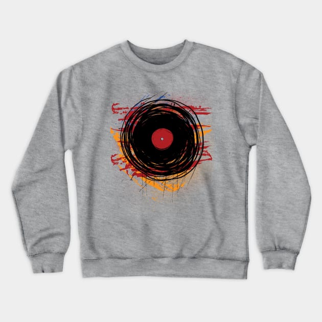 Retro Vintage Vinyl Record Oldies DJ! Paint Splatters and Brushes Crewneck Sweatshirt by ddtk